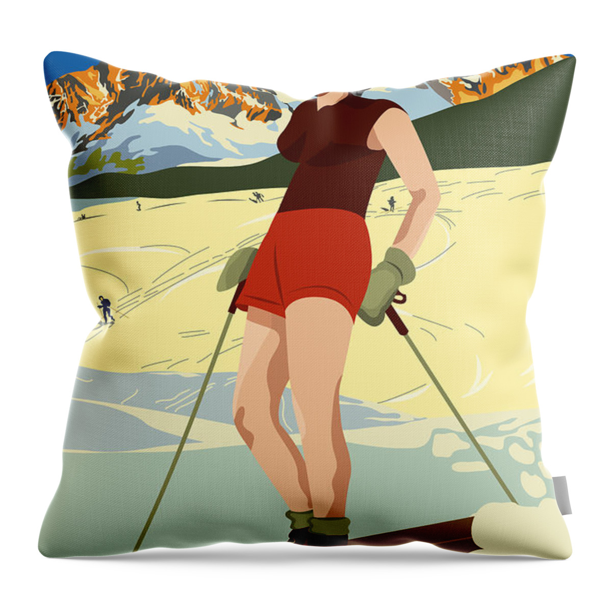 Sexy Throw Pillow featuring the digital art Skiing Girl at Cortina D' Ampezzo by Long Shot