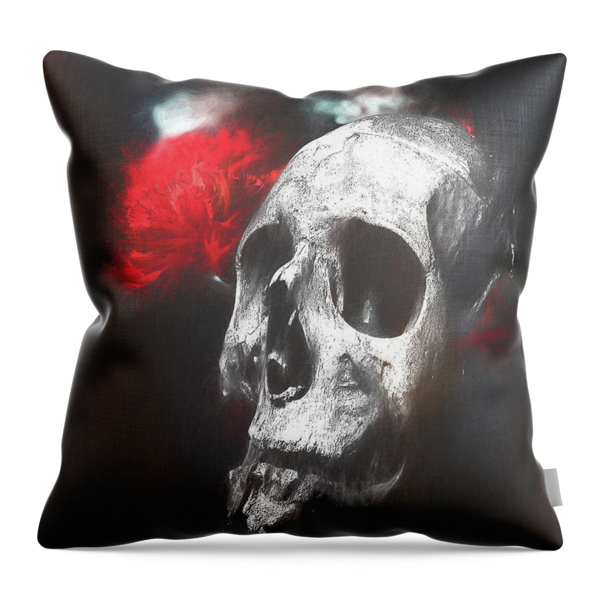 Skull And Flowers Throw Pillow featuring the mixed media Skull And Flowers by Dan Sproul