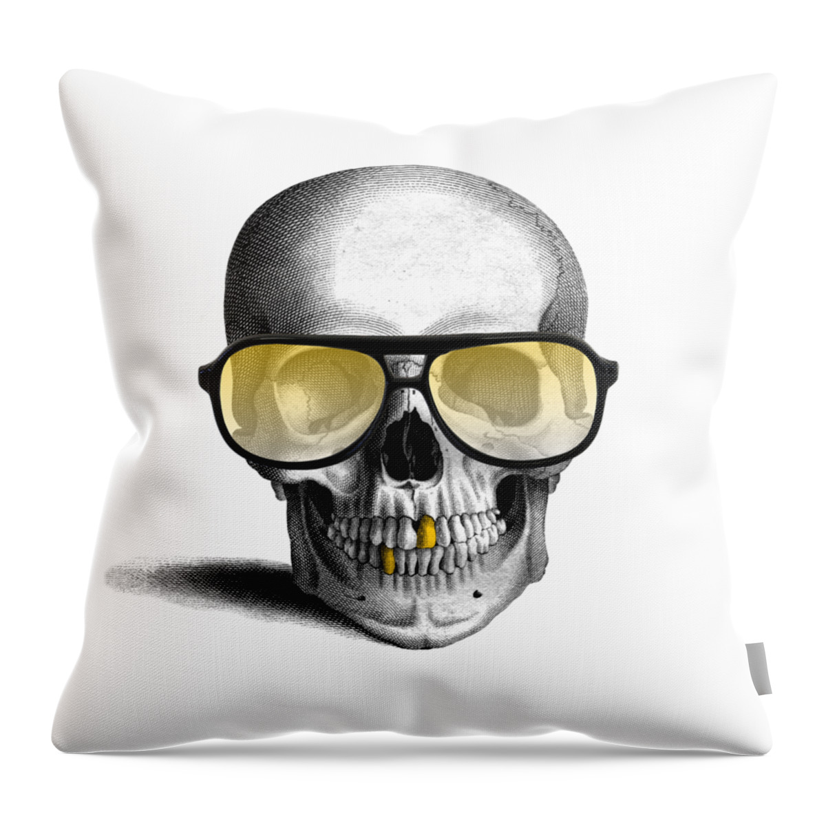 Gold Teeth Throw Pillow featuring the digital art Skull with gold teeth and sunglasses by Madame Memento