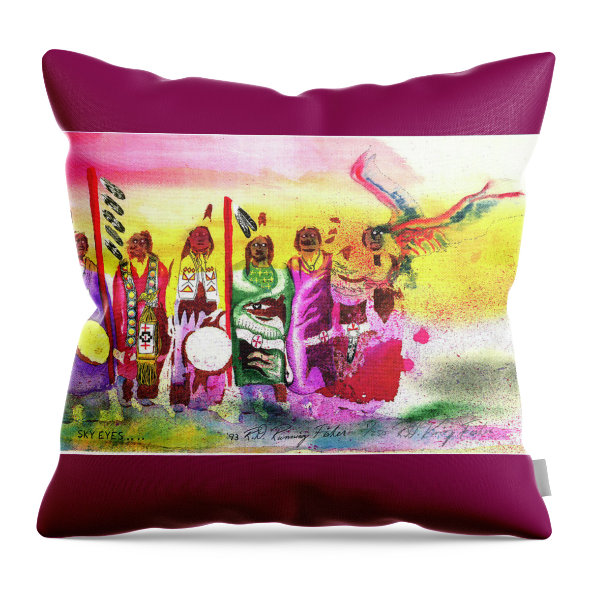 Native American Throw Pillow featuring the drawing Sky Eyez by Robert Running Fisher Upham