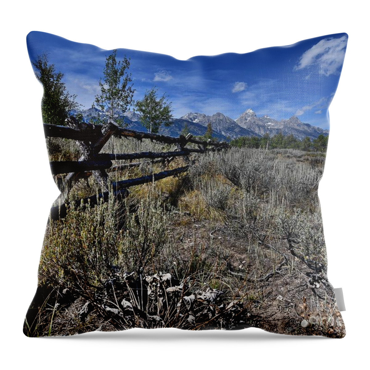 Grand Teton National Park Throw Pillow featuring the photograph Sky Line Along the Fence Line by Steve Brown