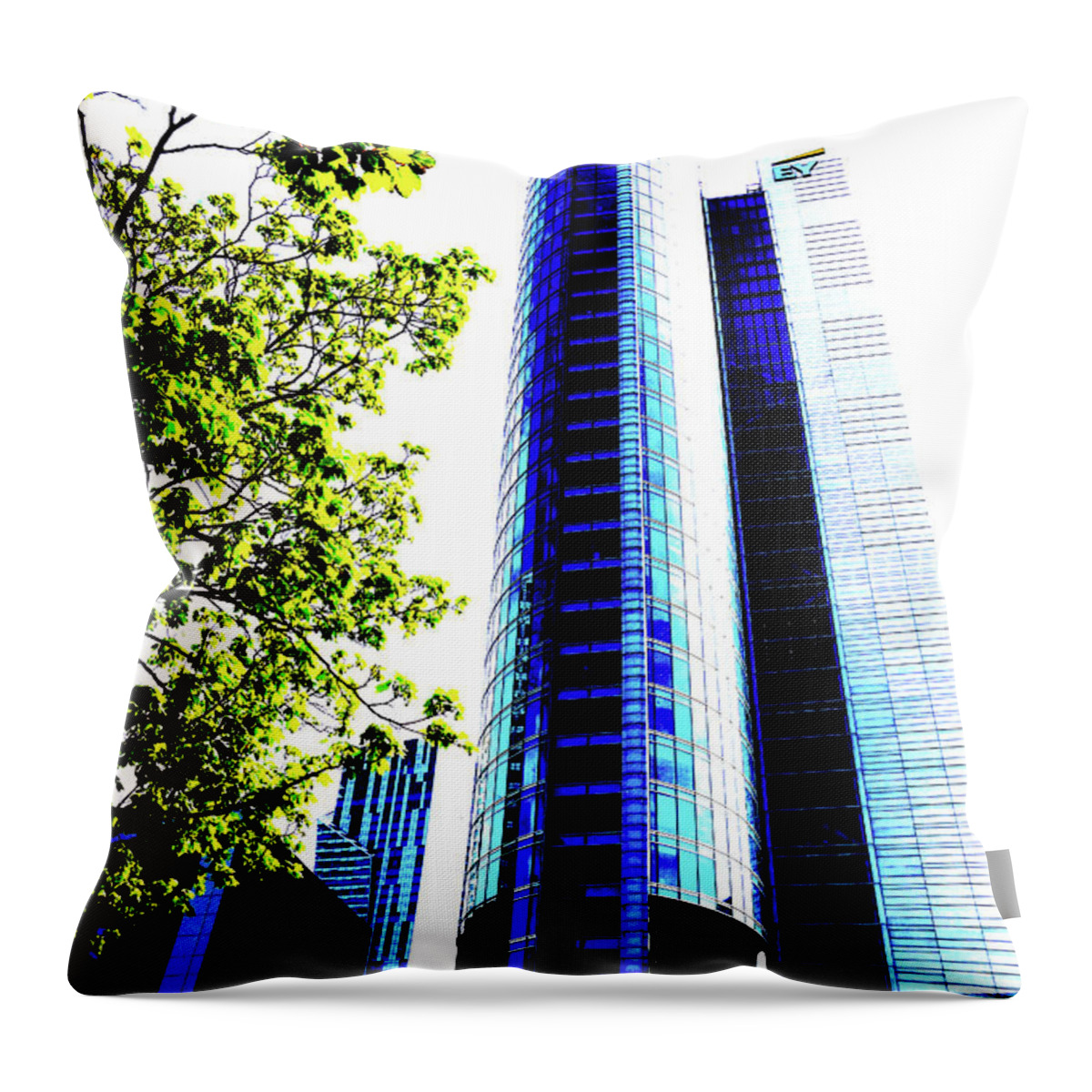 Skyscraper Throw Pillow featuring the photograph Skyscraper And Tree In Warsaw, Poland by John Siest
