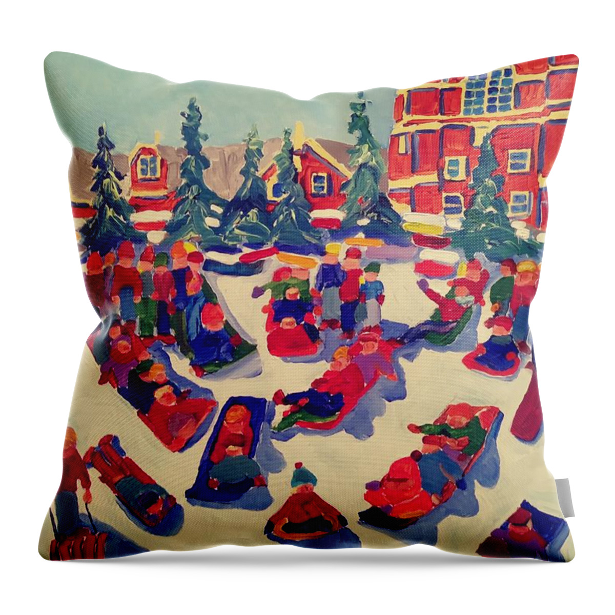 Sled Throw Pillow featuring the painting Sledding Hill by Rodger Ellingson