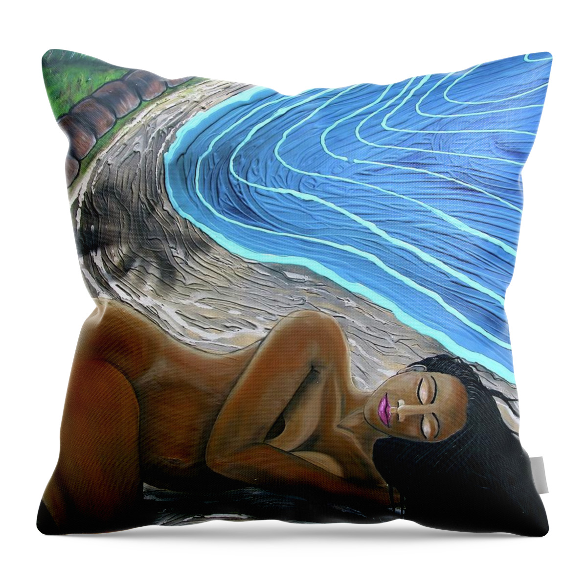 Portrait Throw Pillow featuring the painting Sleeping Nude by Joan Stratton