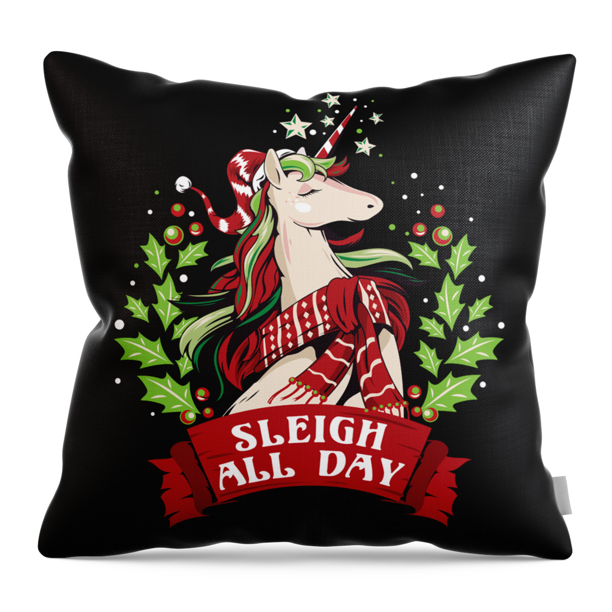 Christmas 2023 Throw Pillow featuring the digital art Sleigh All Day Cute Santa Unicorn Christmas by Flippin Sweet Gear