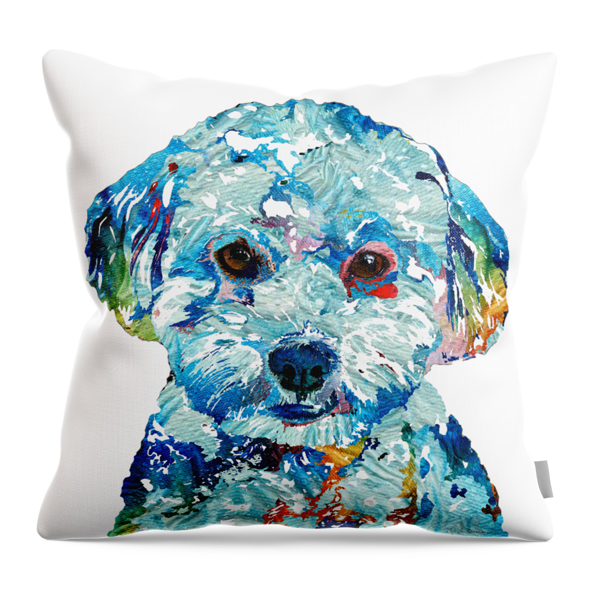 Small Dog Throw Pillow featuring the painting Small Dog Art - Soft Love - Sharon Cummings by Sharon Cummings