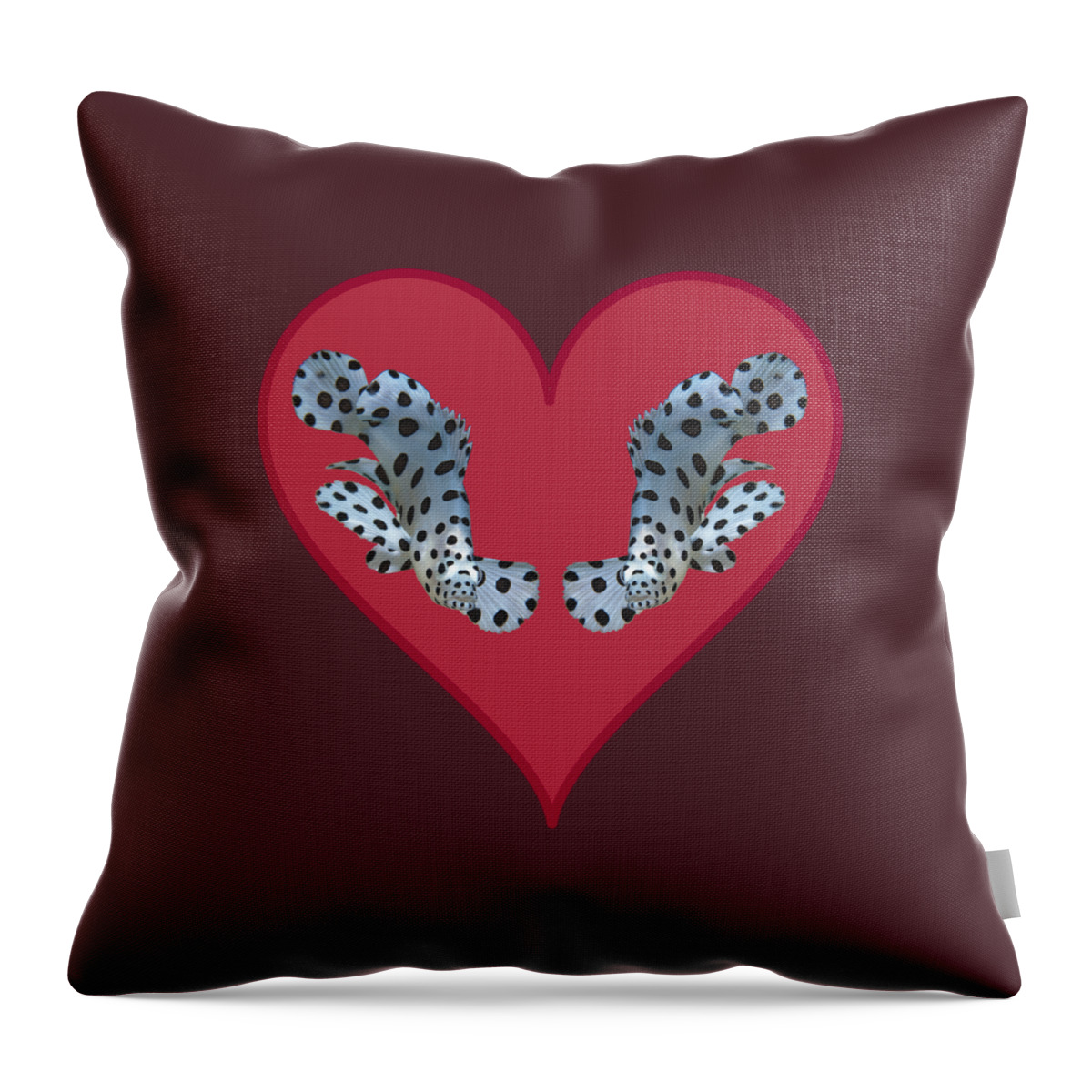 Juvenile Fish Throw Pillow featuring the mixed media Small fish in a red heart - Cute motif of young fish - by Ute Niemann