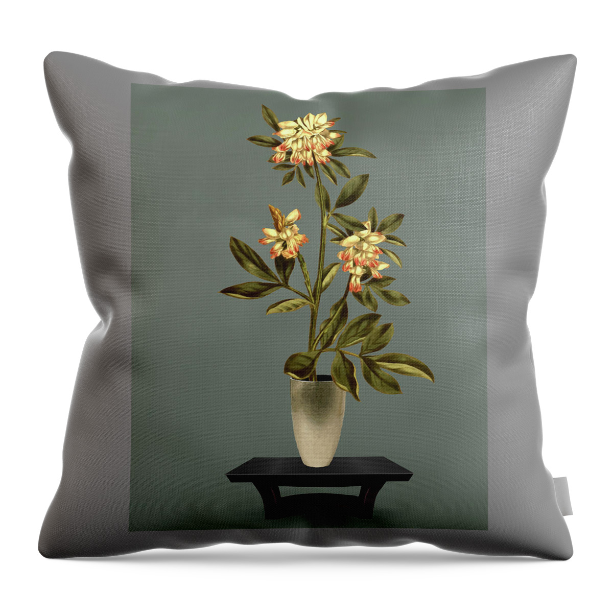 Angular Stalked Indigo Throw Pillow featuring the mixed media Small White Vase with Flowers by David Dehner