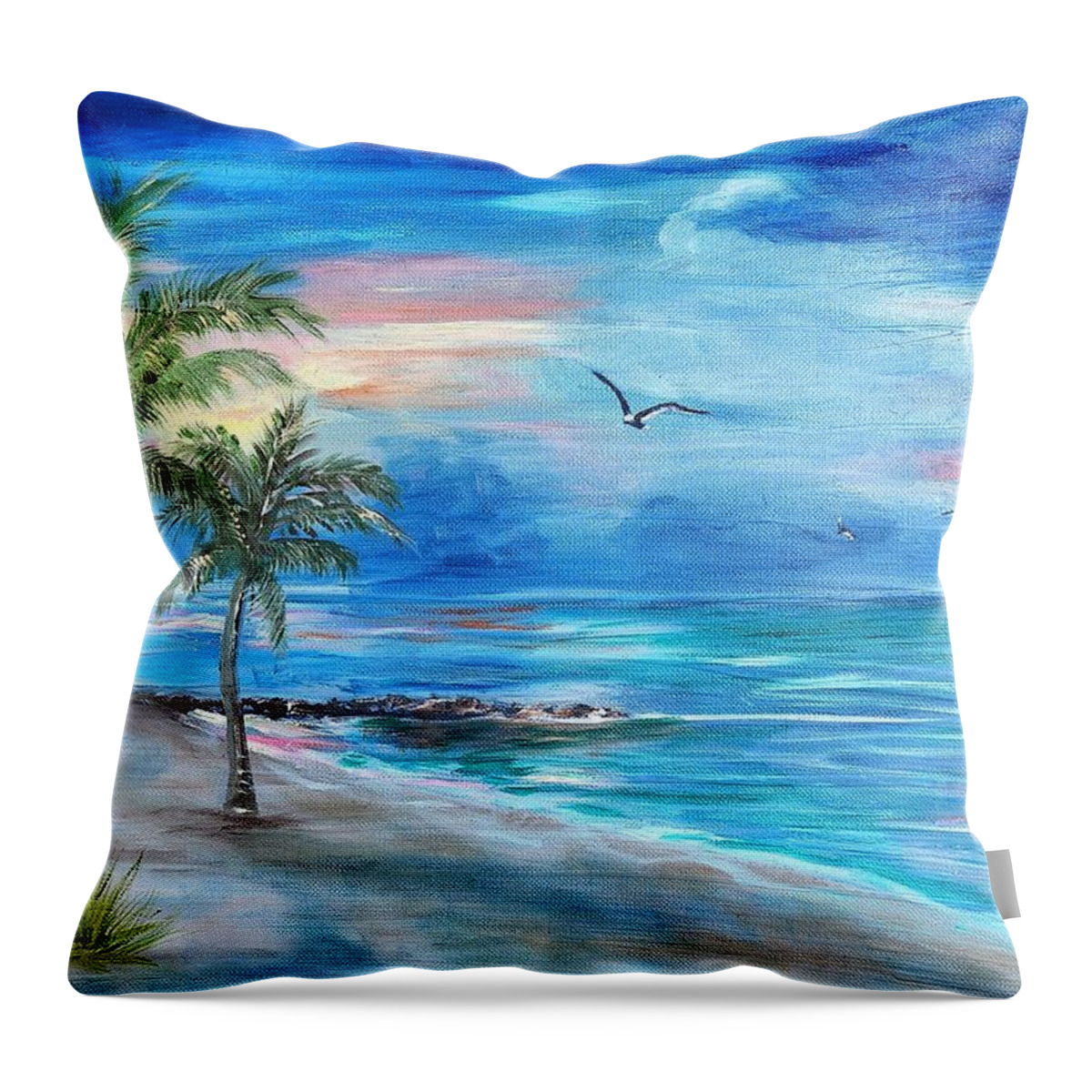 Smathers Beach Throw Pillow featuring the painting Smathers at Dawn by Linda Cabrera