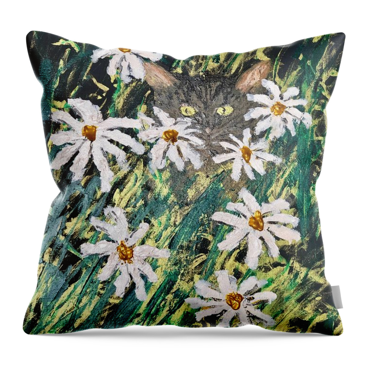 Cats Throw Pillow featuring the painting Smell the Flowers by Bethany Beeler