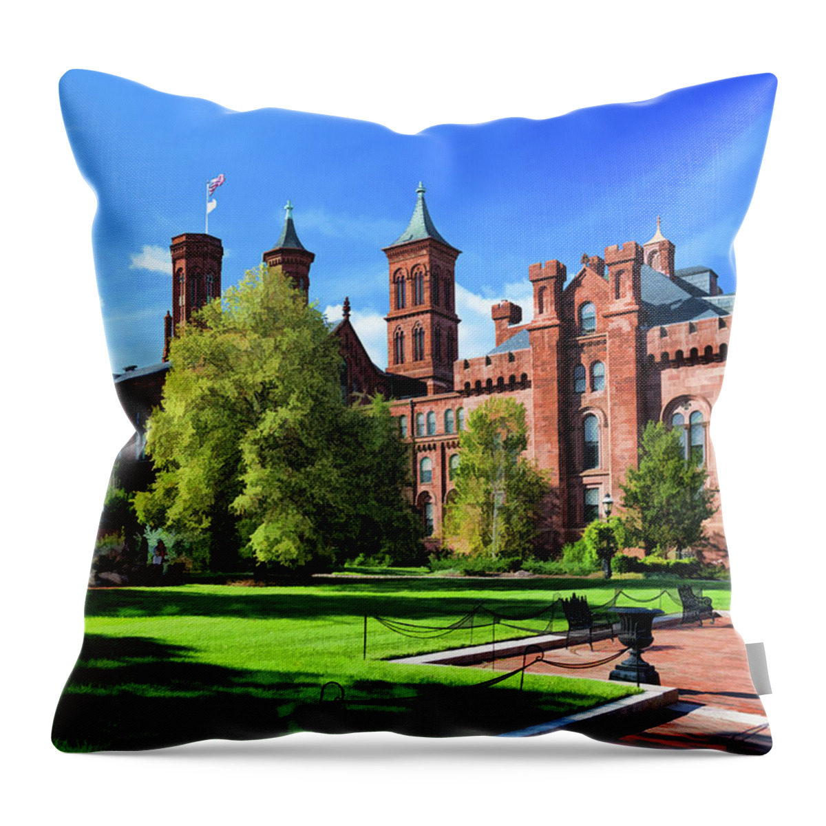 Washington Throw Pillow featuring the painting Smithsonian Castle Museum by Christopher Arndt