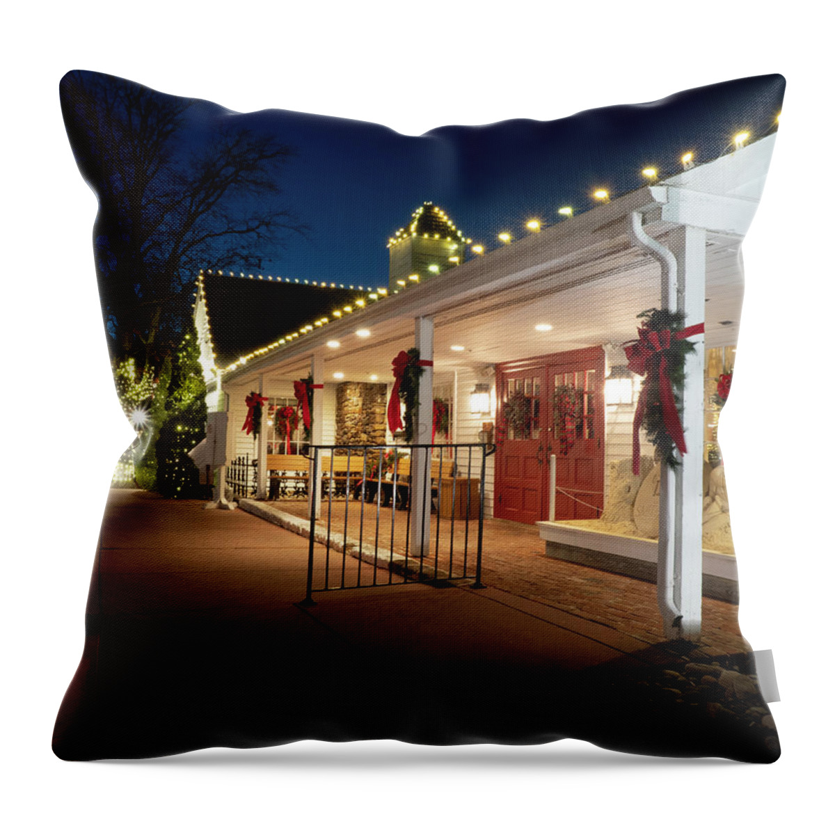 Smithville Throw Pillow featuring the photograph Smithville Inn at Christmas by Kristia Adams