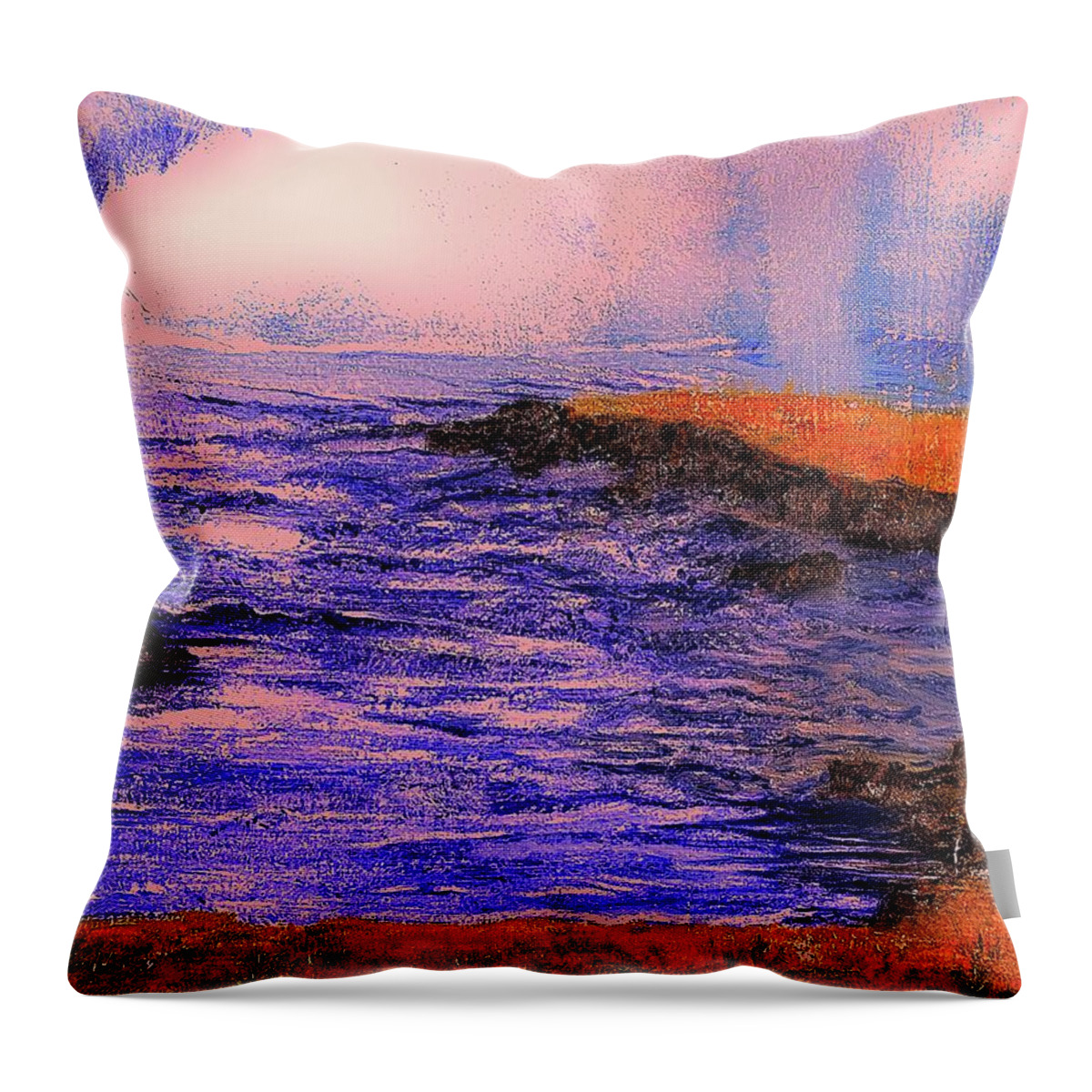 Smoggy Day Pacific Coast Throw Pillow featuring the painting Smoggy Day Pacific Coast by Michael Silbaugh