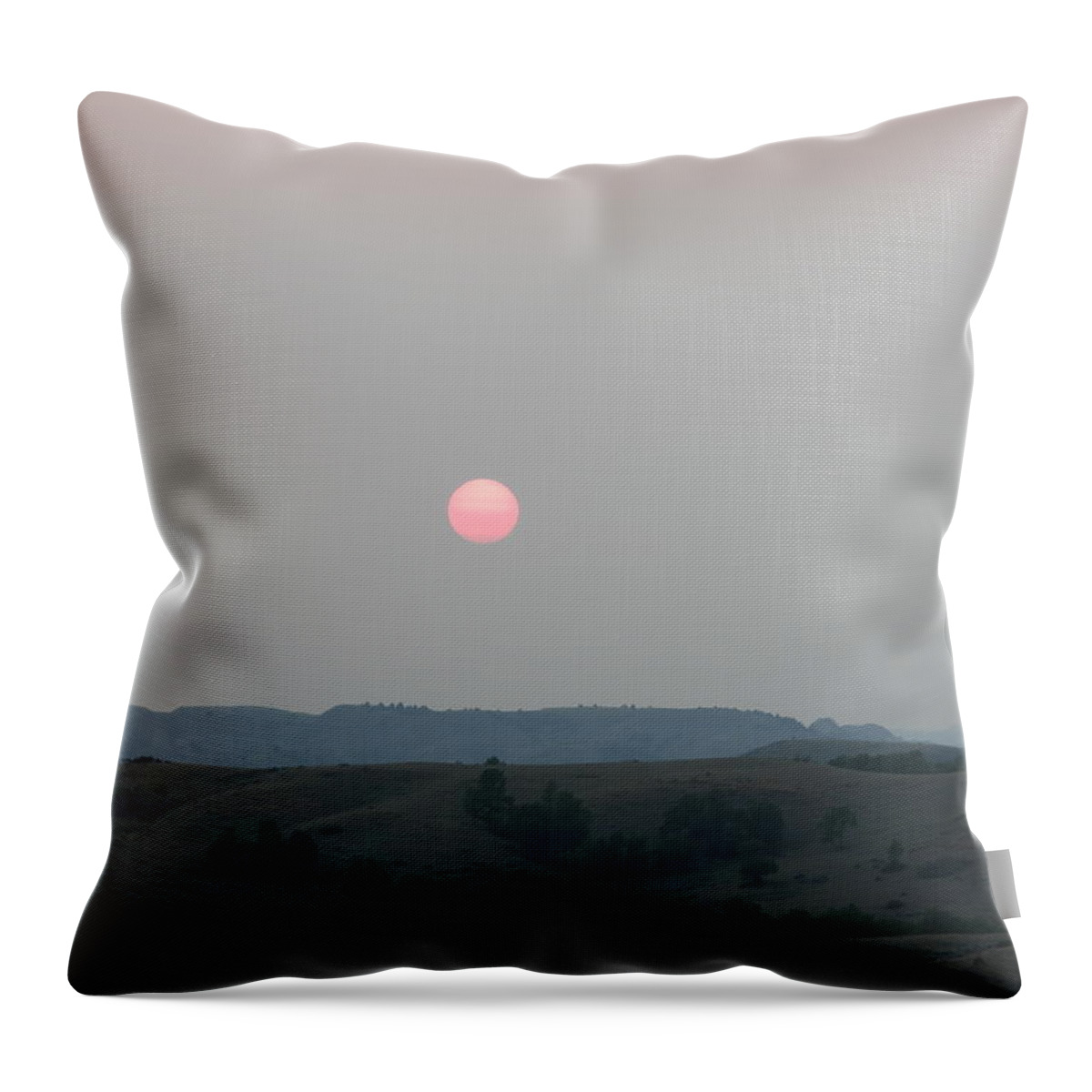 Sunset Throw Pillow featuring the photograph Smokey Sun by Amanda R Wright