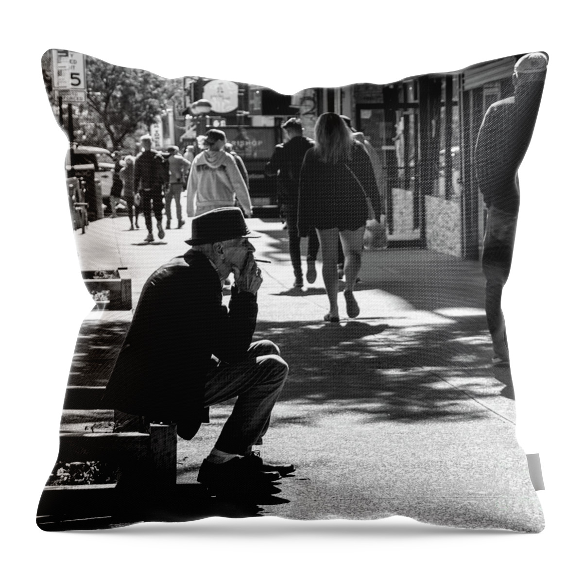 Smoking Throw Pillow featuring the photograph Smoking Man, Inwood, 2019 by Cole Thompson