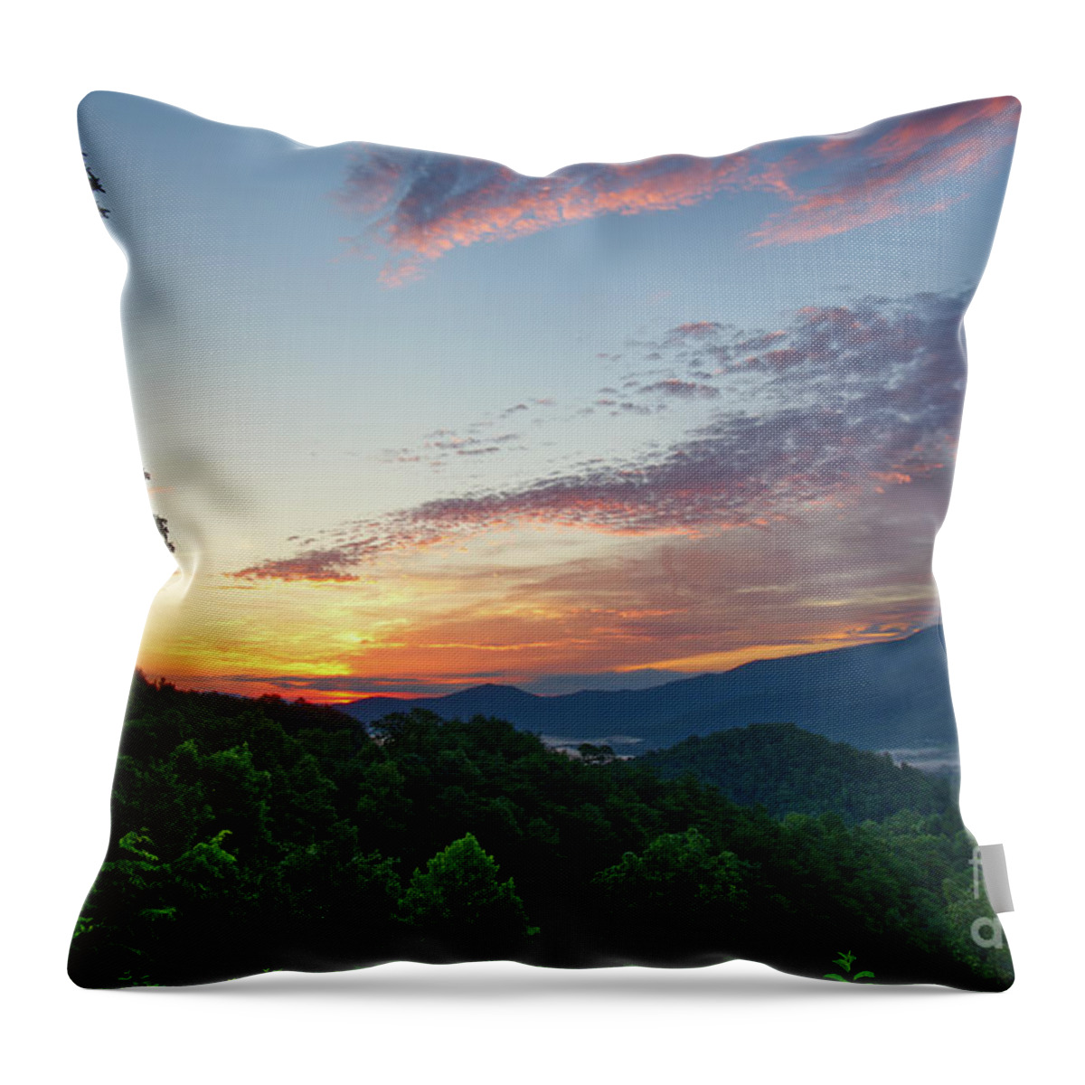 Foothills Parkway Throw Pillow featuring the photograph Smoky Mountain Sunrise 7 by Phil Perkins