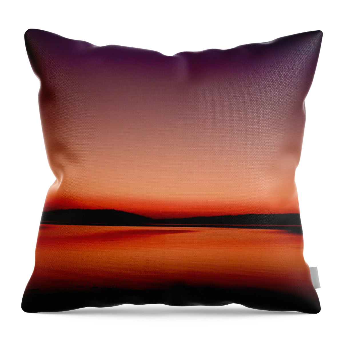Red Throw Pillow featuring the photograph smoky sunset at Paulina Lake by Brent Bunch