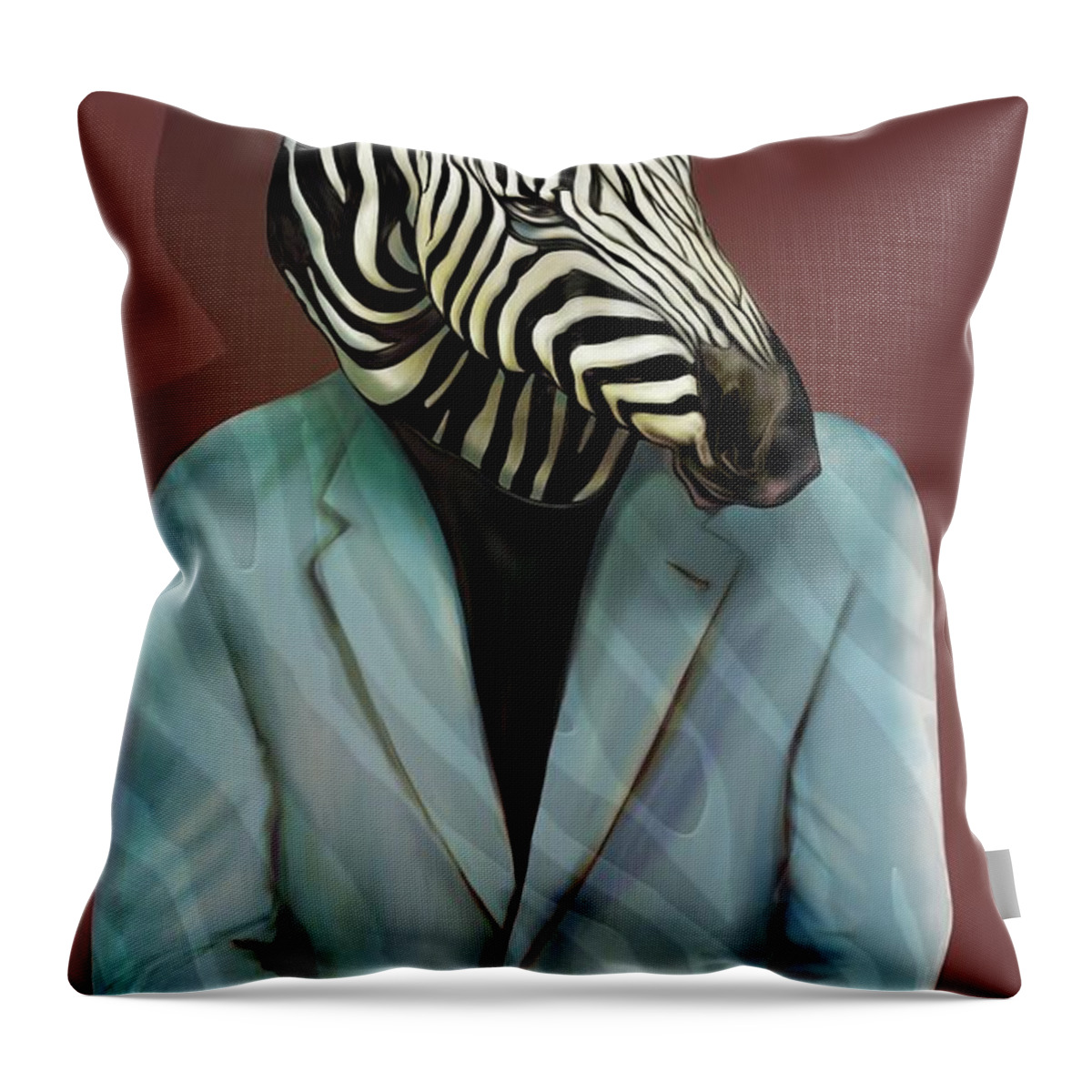 Zebra Throw Pillow featuring the mixed media White Stripped Zebra by Mark Tonelli