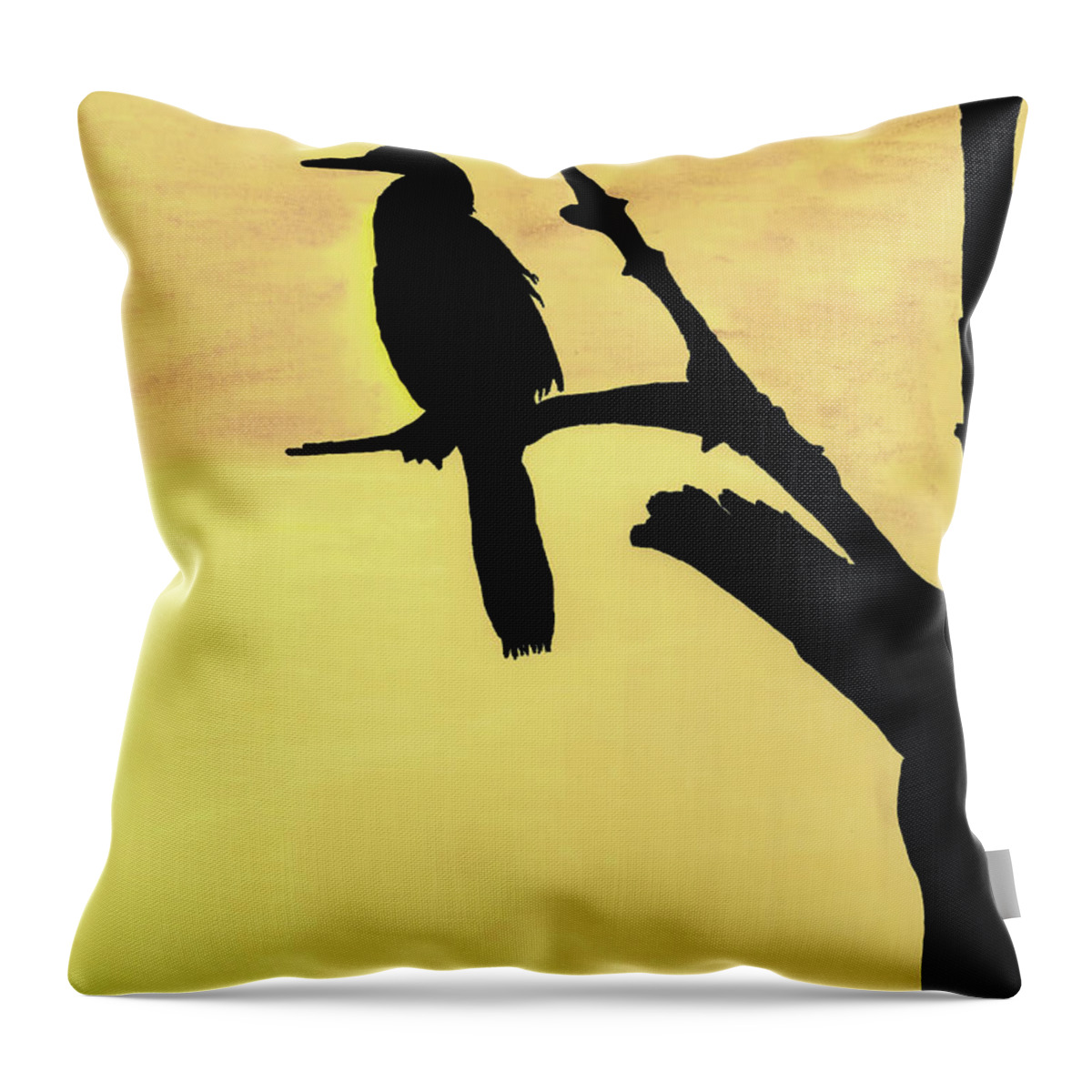 Anhinga Throw Pillow featuring the drawing Snake Bird Silhouette by D Hackett