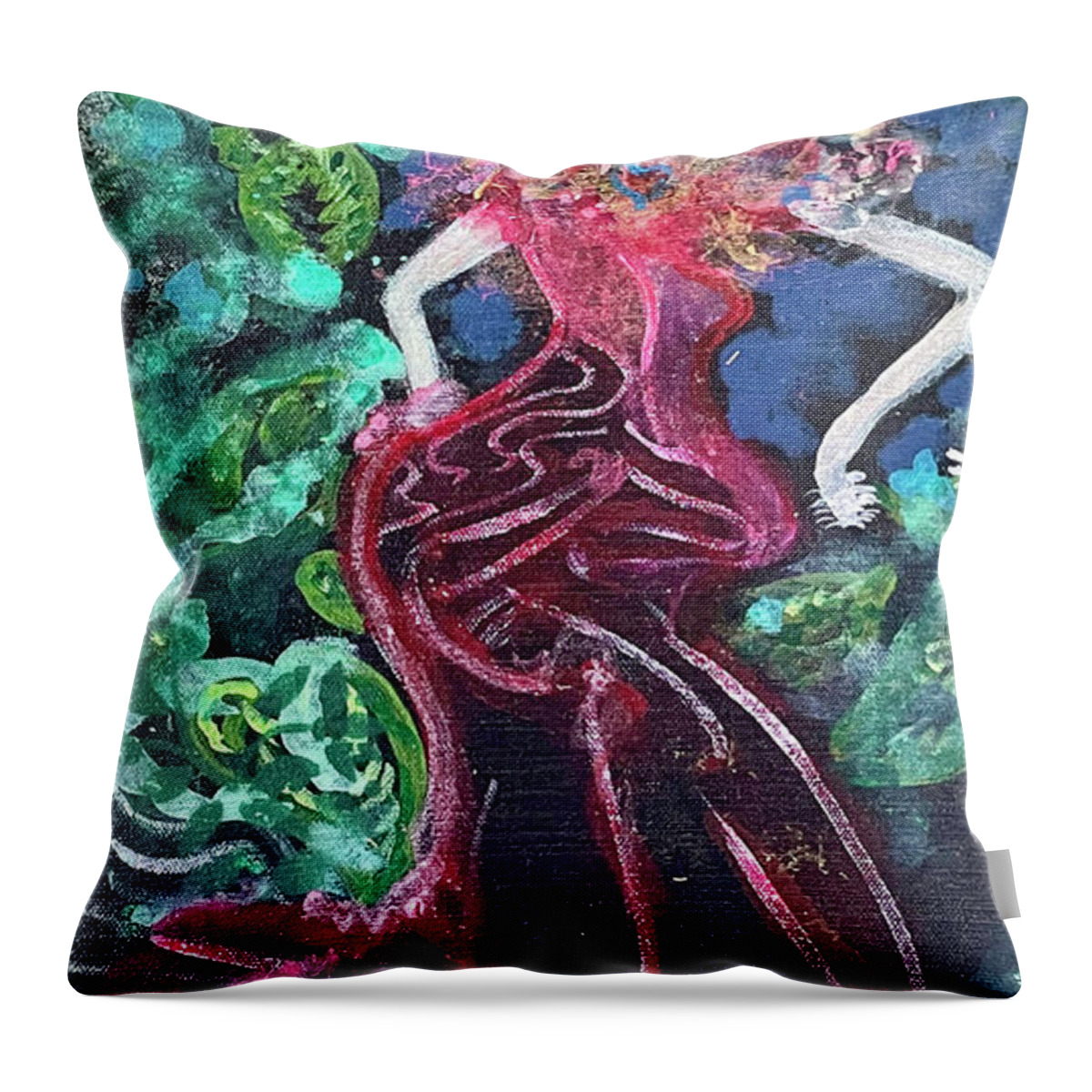 Garden Throw Pillow featuring the painting Snake in the Garden by Leslie Porter