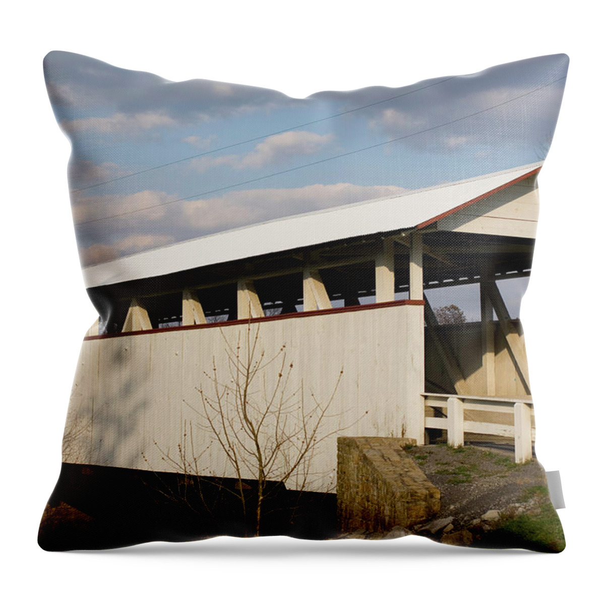 Covered Bridge Throw Pillow featuring the photograph Snook's Bridge by Norman Reid