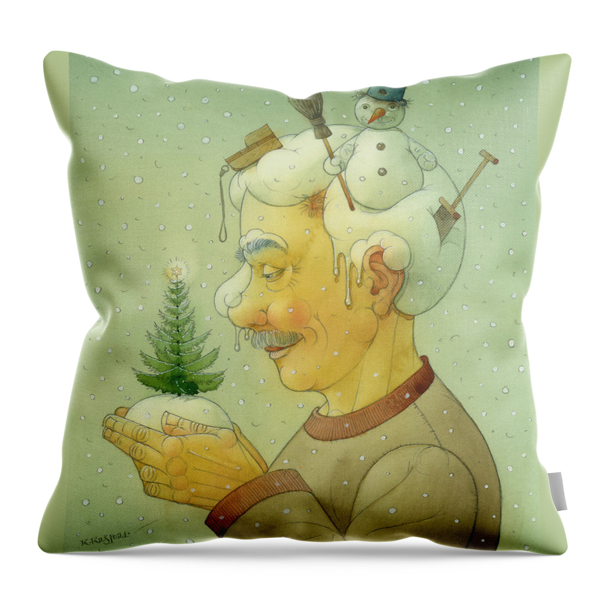 Winter Throw Pillow featuring the painting Snovy Winter by Kestutis Kasparavicius