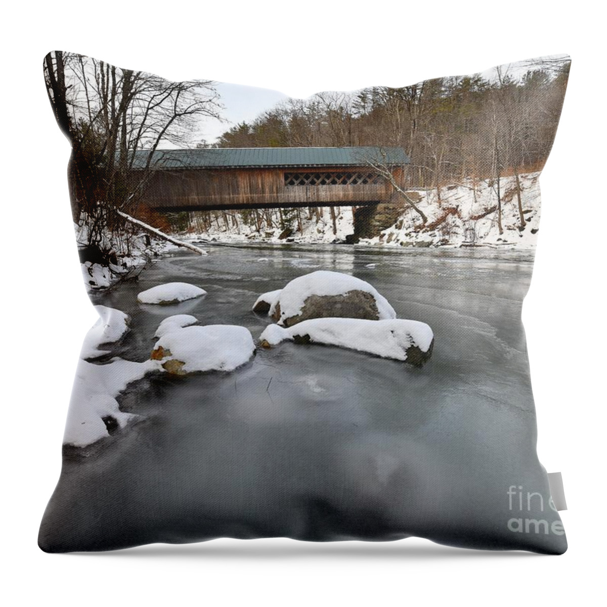 Snow Throw Pillow featuring the photograph Snow and Ice Under the Bridge by Steve Brown