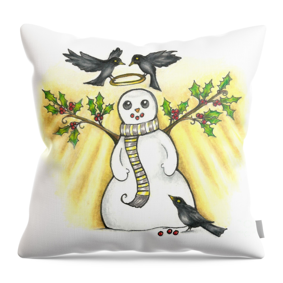 Snow Man Throw Pillow featuring the drawing Snow Angel Drawing by Kristin Aquariann