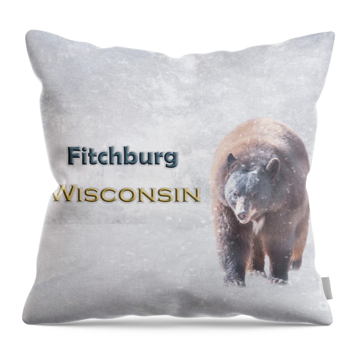 Fitchburg Throw Pillow featuring the mixed media Snow Bear Fitchburg Wisconsin by Elisabeth Lucas