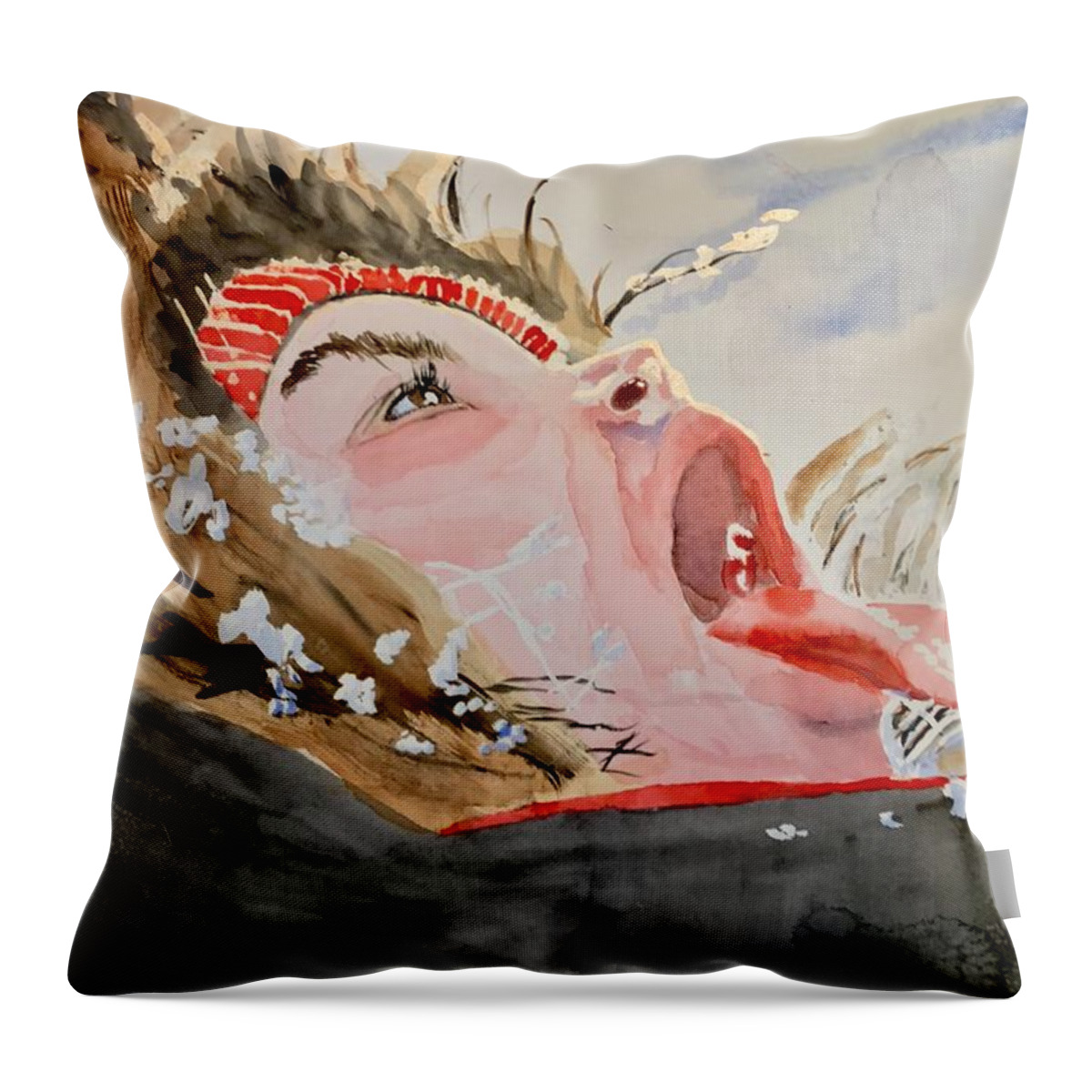Watercolor Throw Pillow featuring the painting Snow Catcher by Bryan Brouwer