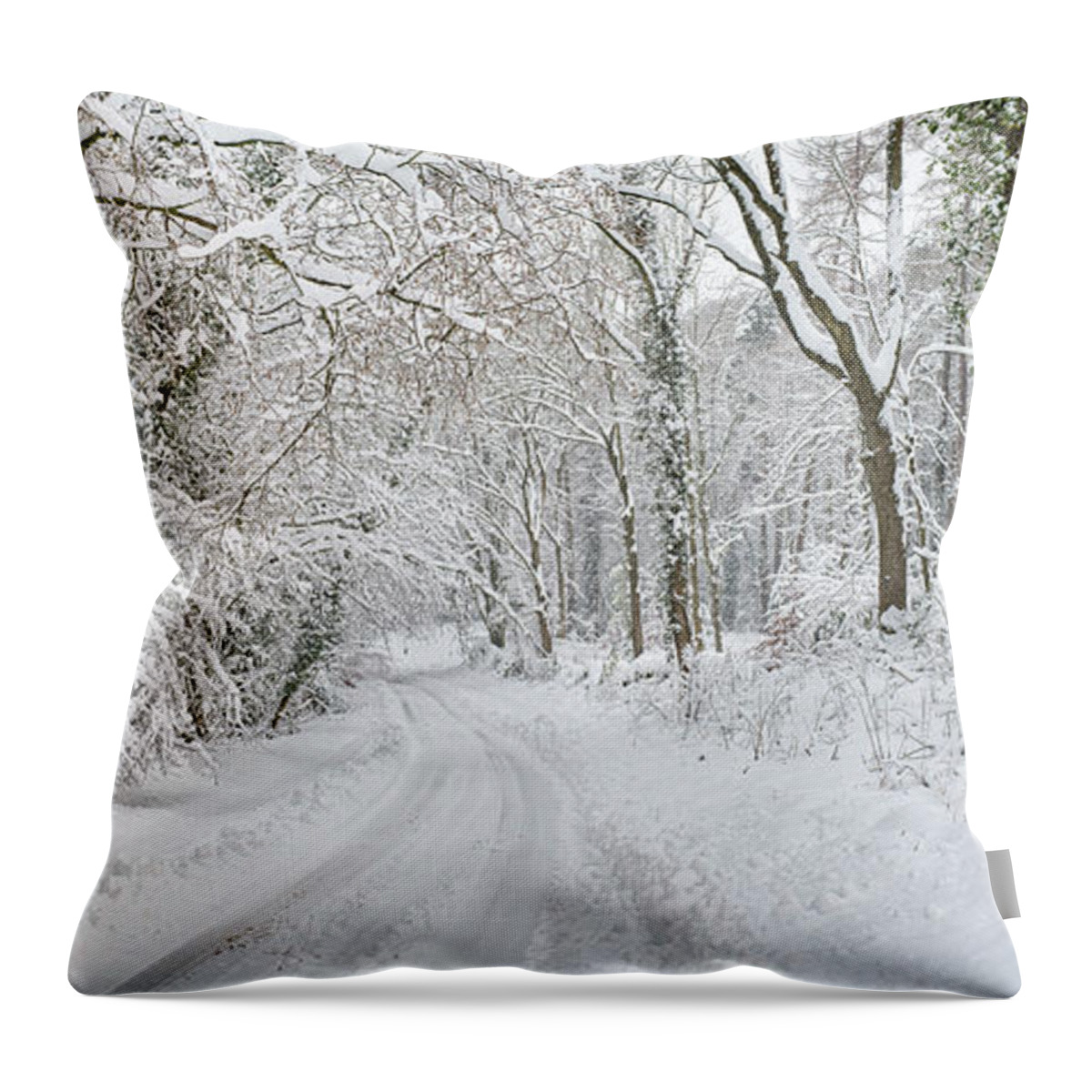 Snow Throw Pillow featuring the photograph Snow Covered Country Road Near Snowshill Cotswolds by Tim Gainey