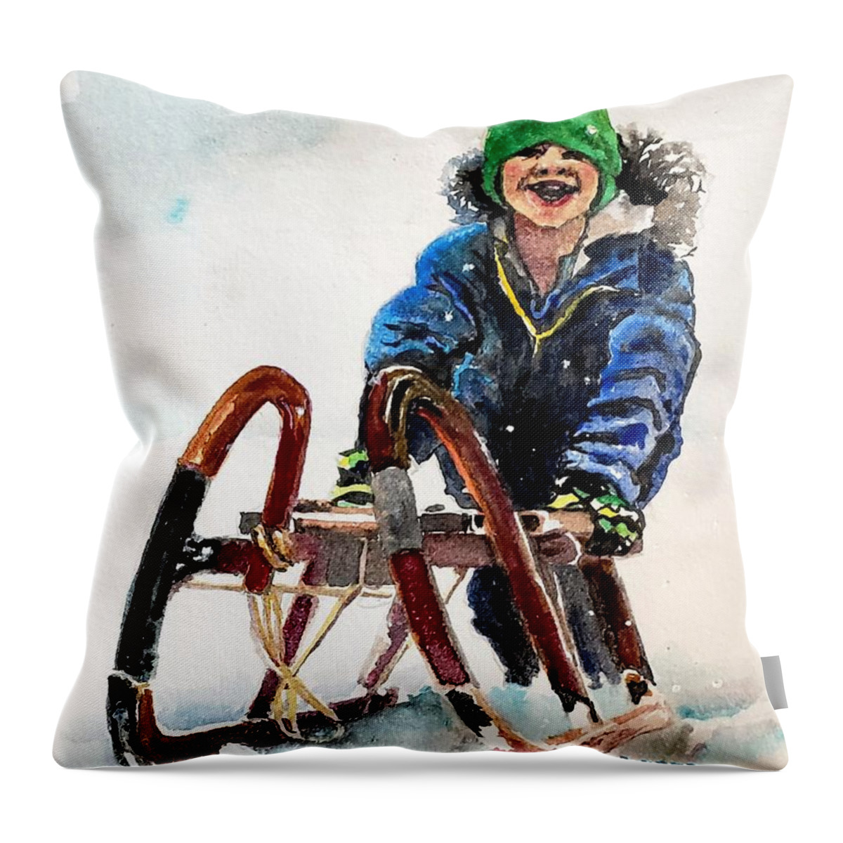 Snow Throw Pillow featuring the painting Snow Day part 1 by Merana Cadorette