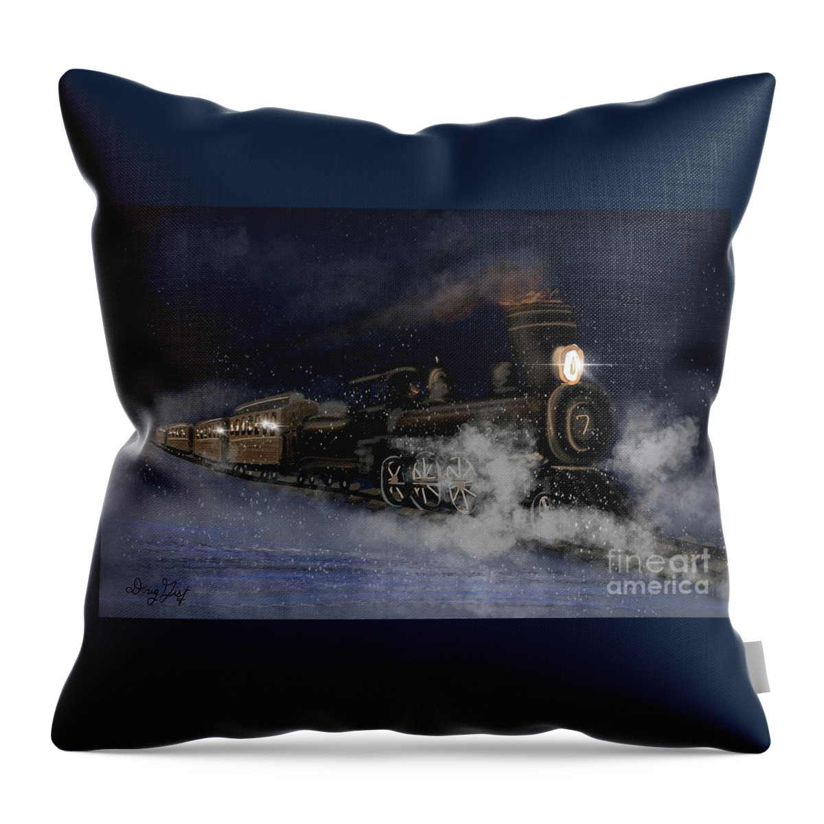 Train Throw Pillow featuring the digital art Snow Train by Doug Gist