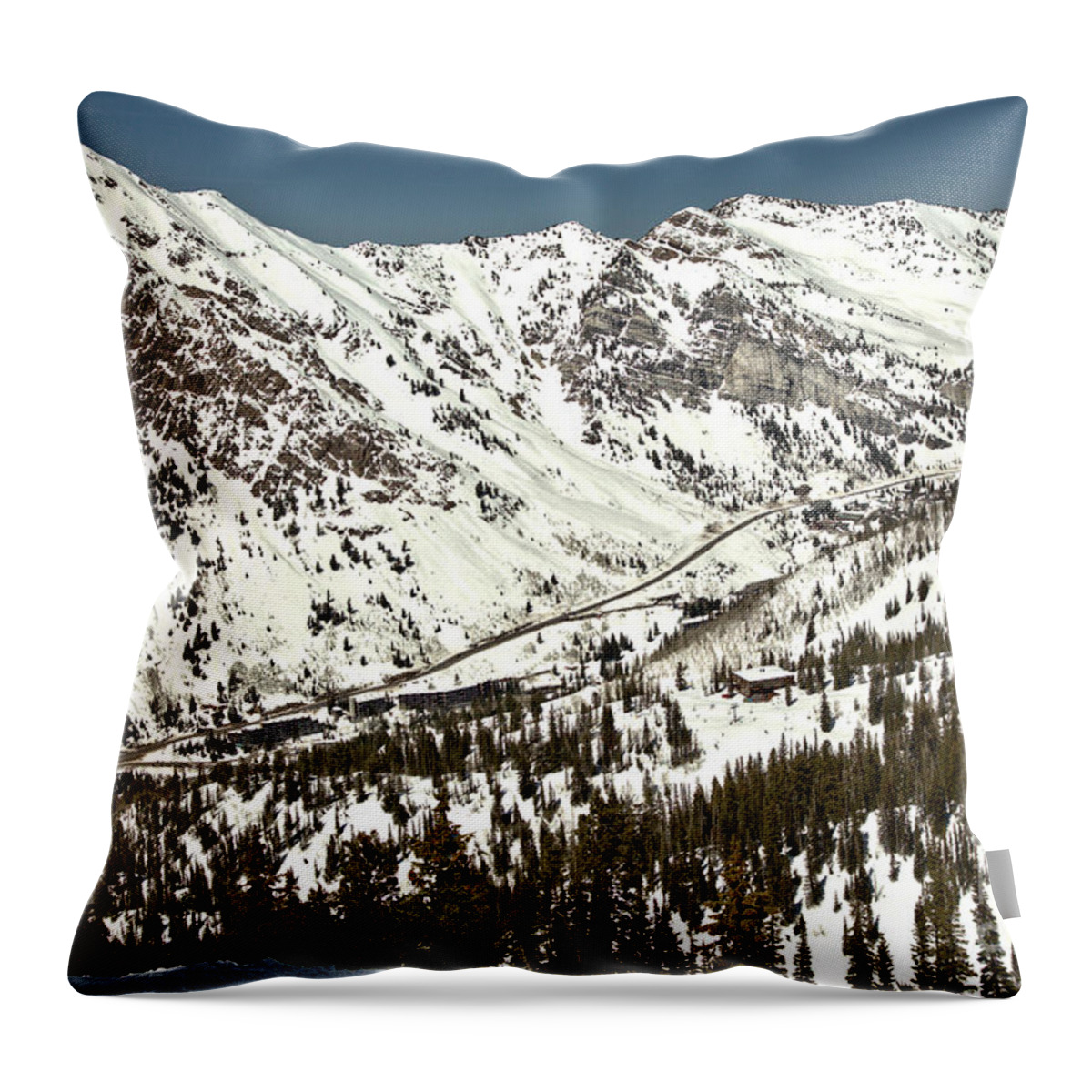 Snowbird Throw Pillow featuring the photograph Snowbird Base Area by Adam Jewell