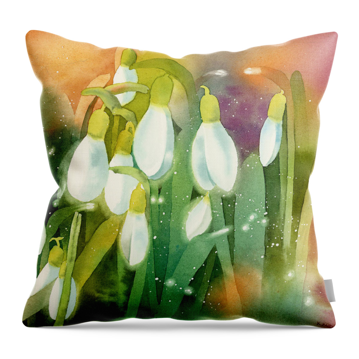 Snowdrops Throw Pillow featuring the painting Snowdrops - Magical Lanterns by Espero Art