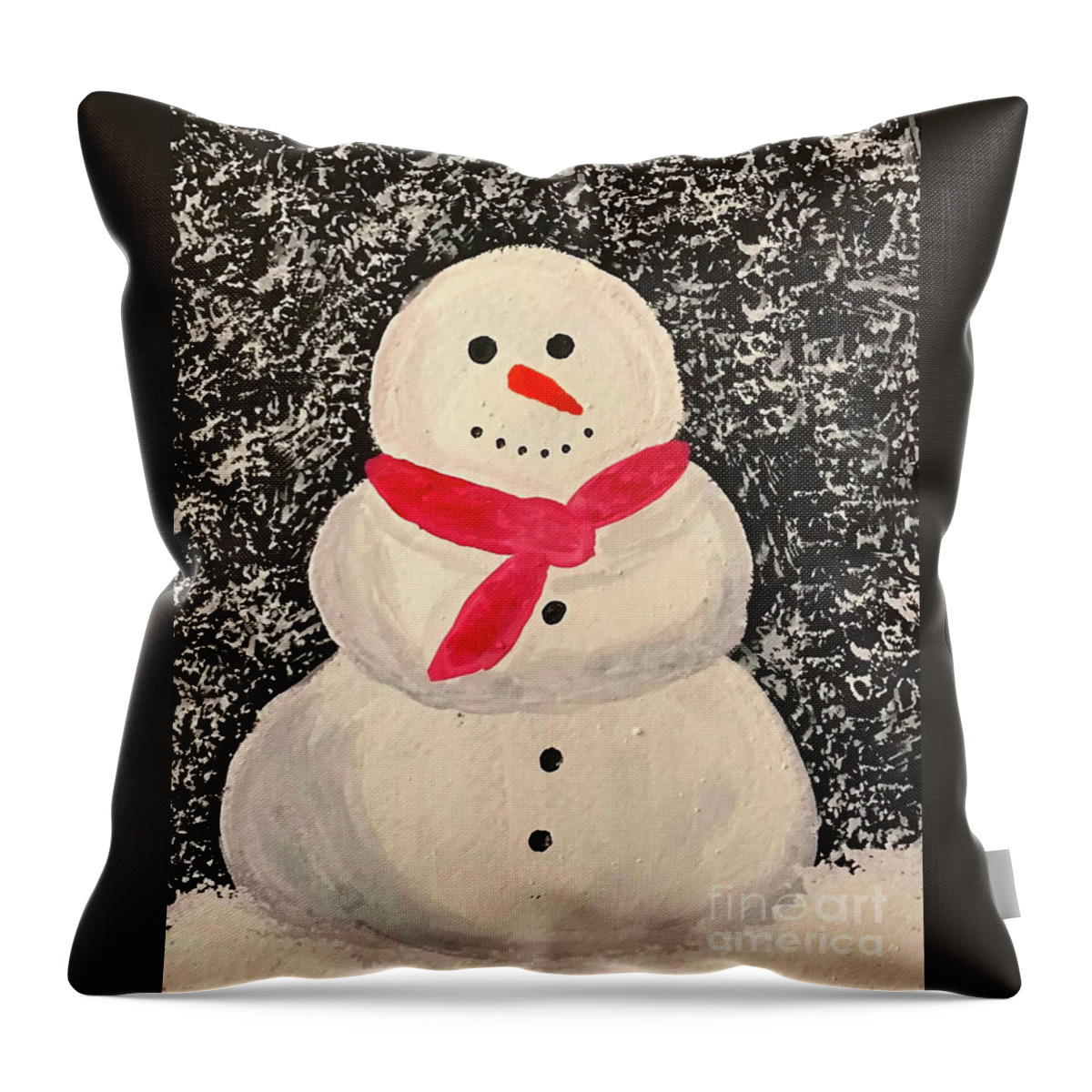 Snowman Throw Pillow featuring the mixed media Snowman with Red Scarf by Lisa Neuman