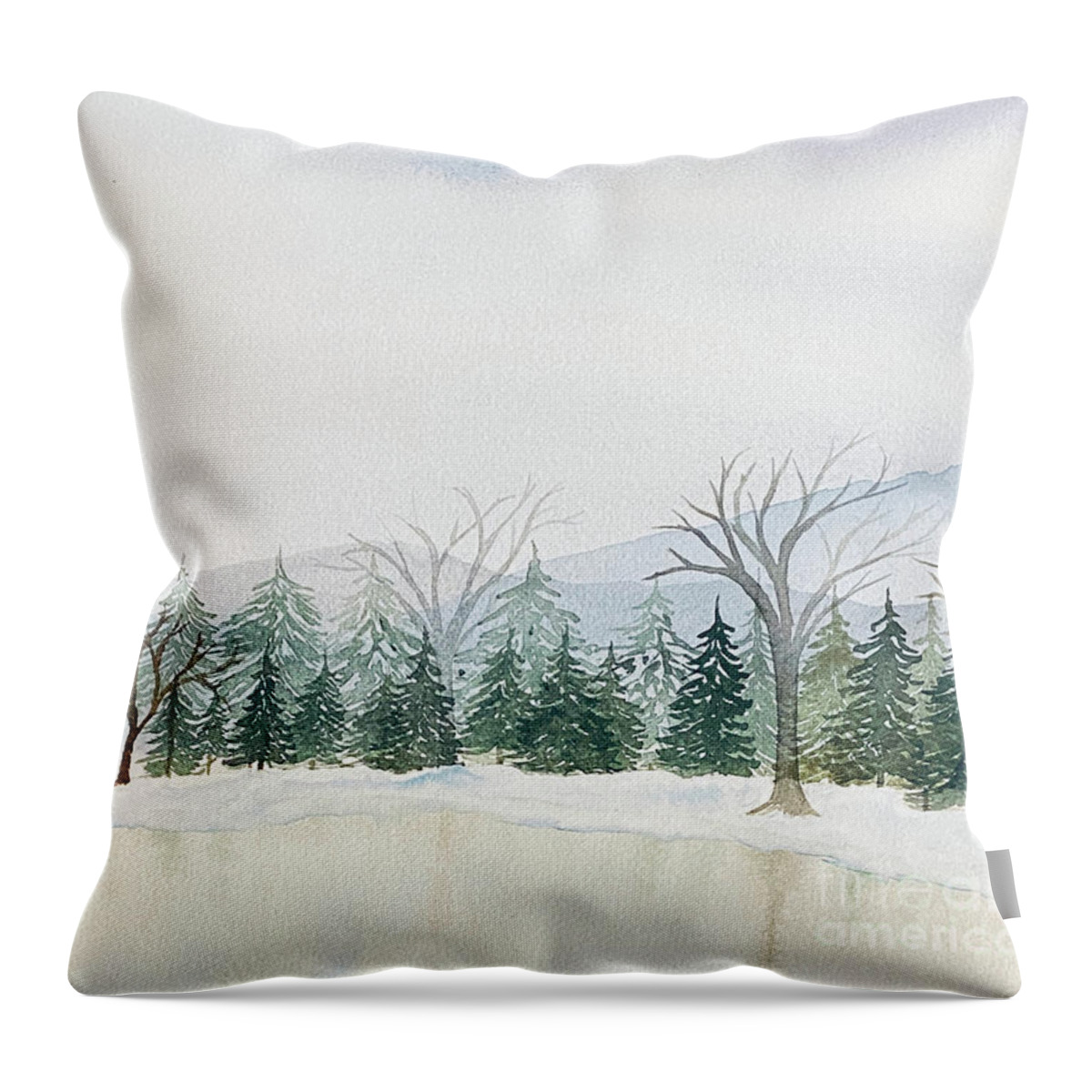 Snow Throw Pillow featuring the painting Snowy Mountain Lake by Lisa Neuman