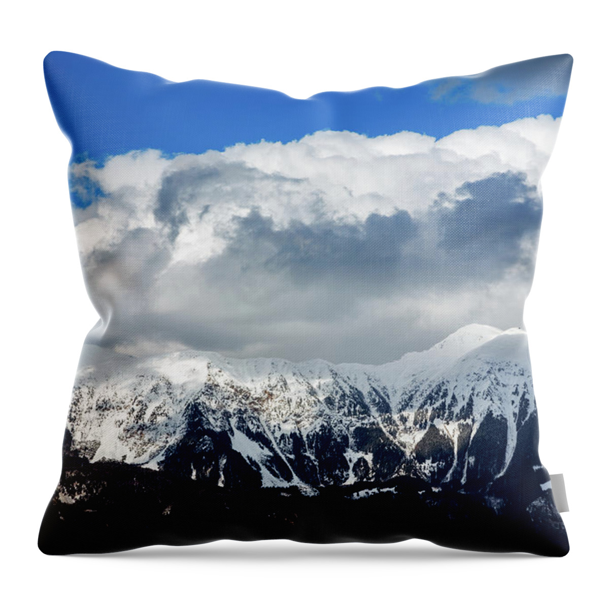 Mountain Throw Pillow featuring the photograph Snowy mountains by Ian Middleton