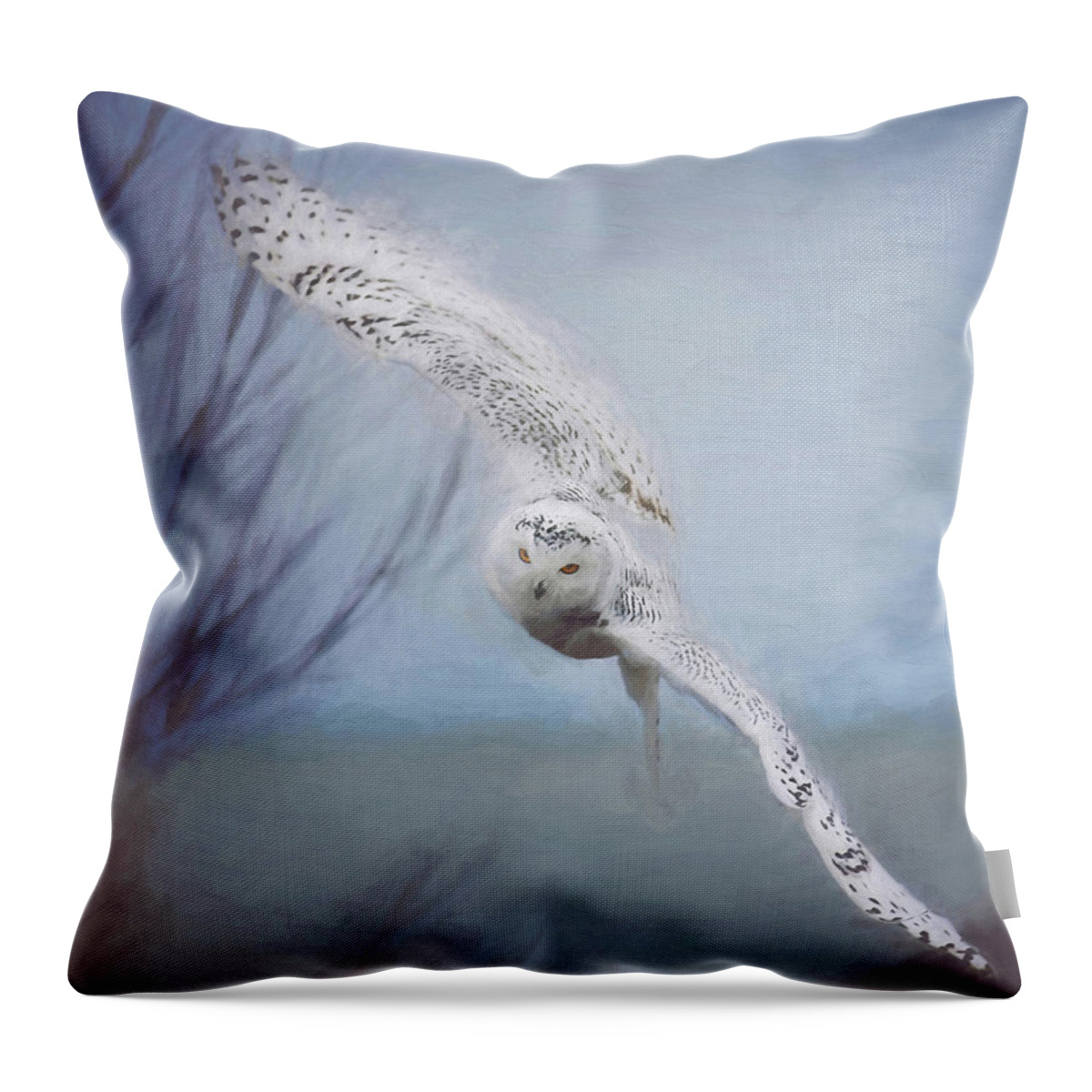 Wildlife Throw Pillow featuring the photograph Snowy Owl In Flight Painting 2 by Carrie Ann Grippo-Pike
