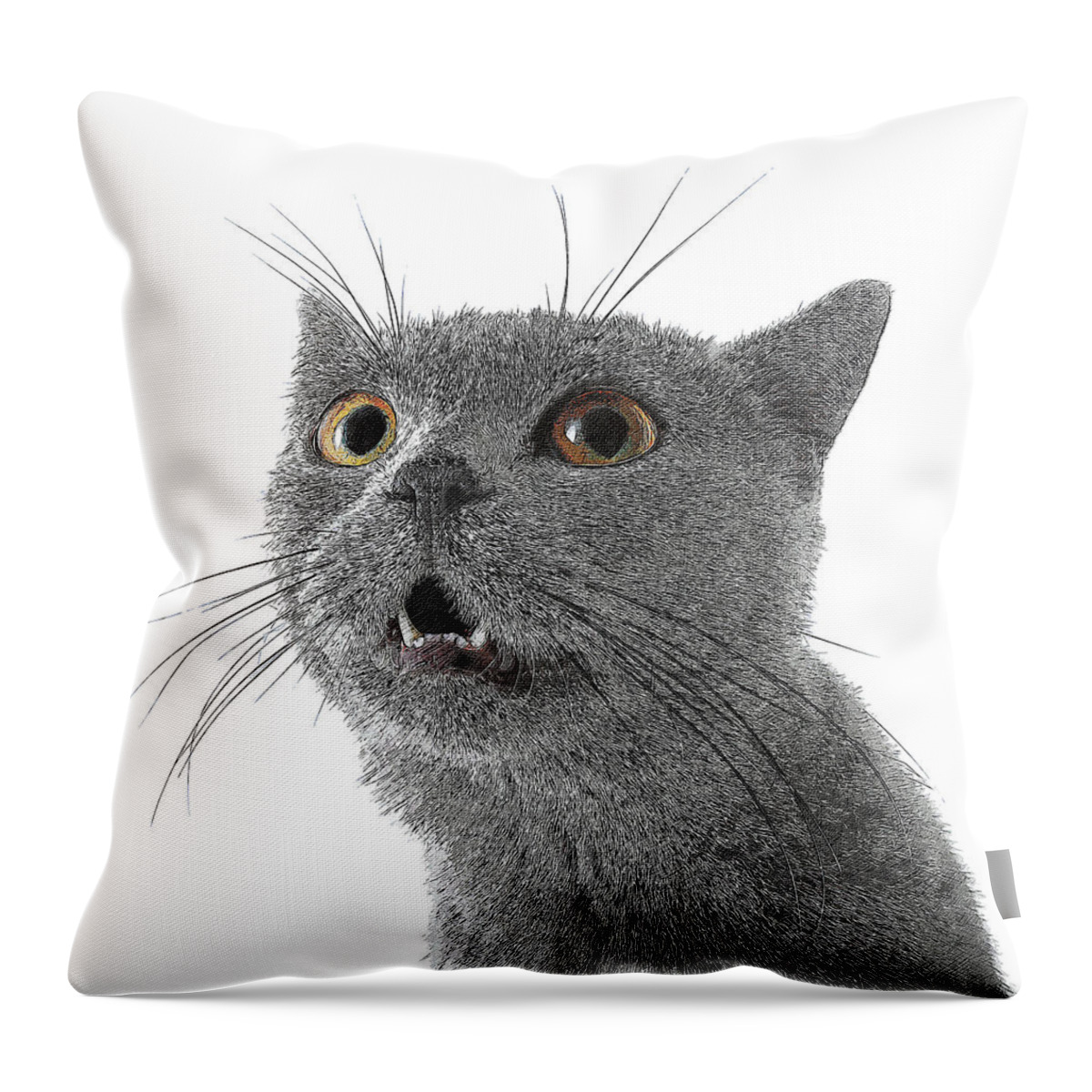 Grey Throw Pillow featuring the painting So adorable and cute, Chartreux Cat by Custom Pet Portrait Art Studio