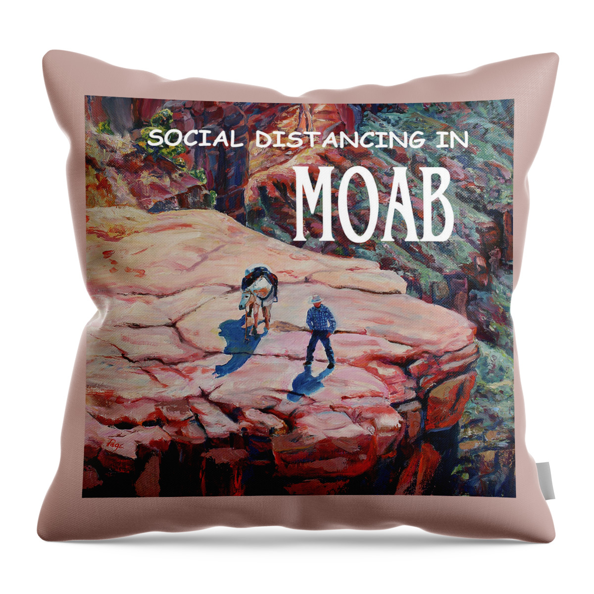 Facemask Throw Pillow featuring the painting Social Distancing in MOAB by Page Holland