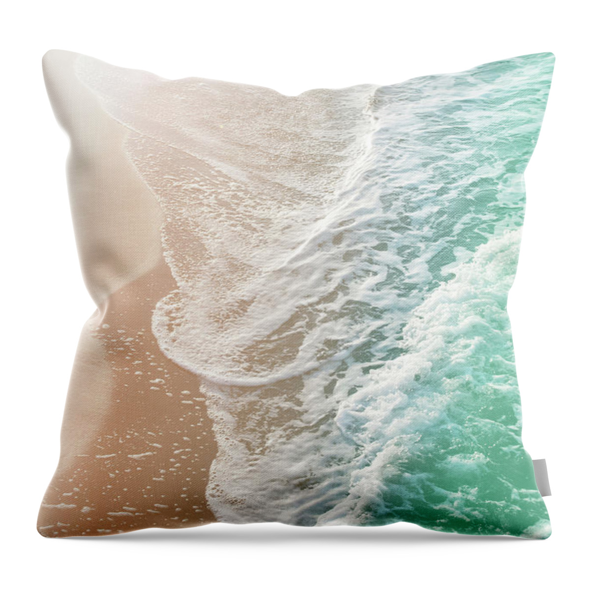 Color Throw Pillow featuring the pastel Soft Emerald Beige Ocean Dream Waves #1 #water #decor #art by Anitas and Bellas Art