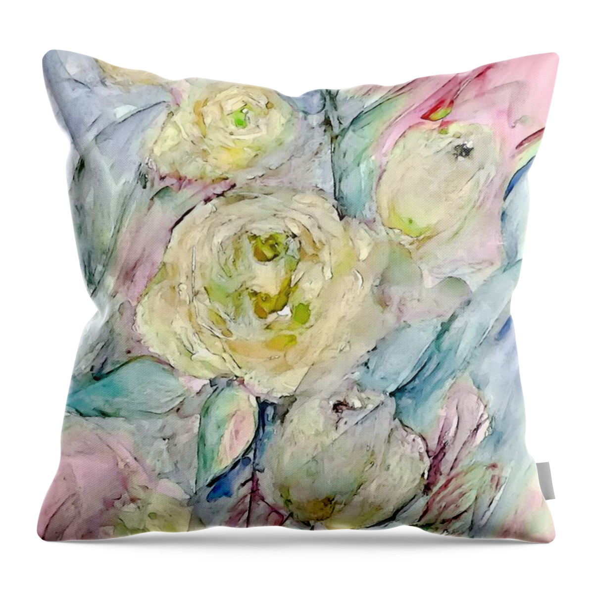 Yellow Throw Pillow featuring the painting Soft Shadowy Yellow Rosess by Lisa Kaiser