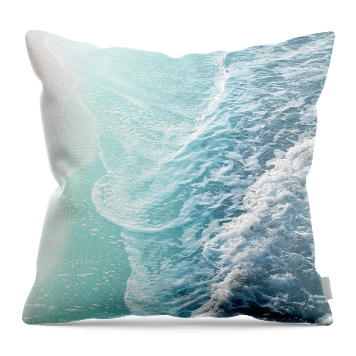 Color Throw Pillow featuring the mixed media Soft Turquoise Ocean Dream Waves #1 #water #decor #art by Anitas and Bellas Art