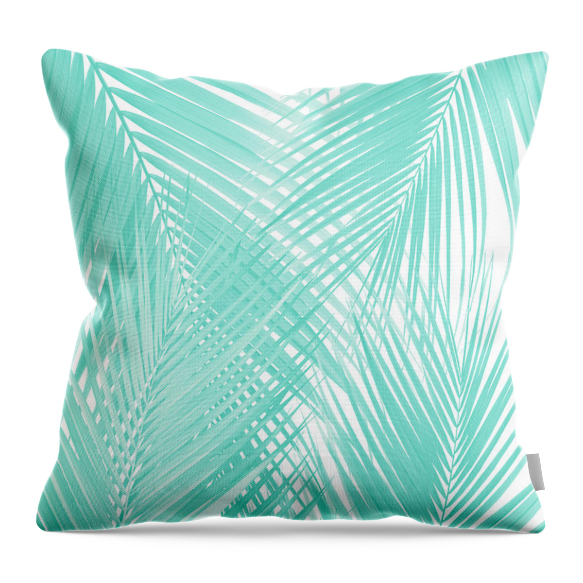 Color Throw Pillow featuring the mixed media Soft Turquoise Palm Leaves Dream - Cali Summer Vibes #3 #tropical #decor #art by Anitas and Bellas Art
