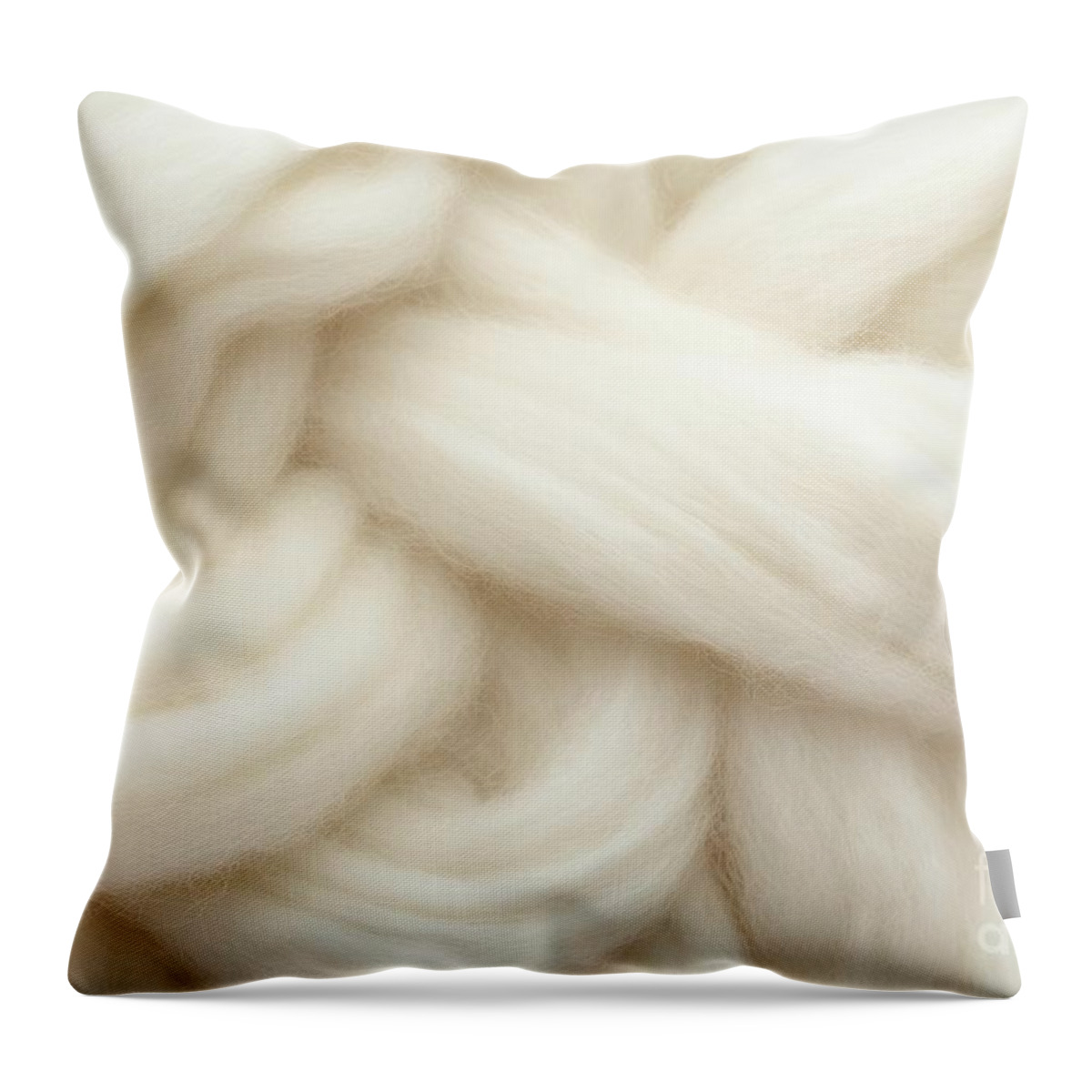 White Throw Pillow featuring the painting Soft white wool texture as background, closeup by N Akkash