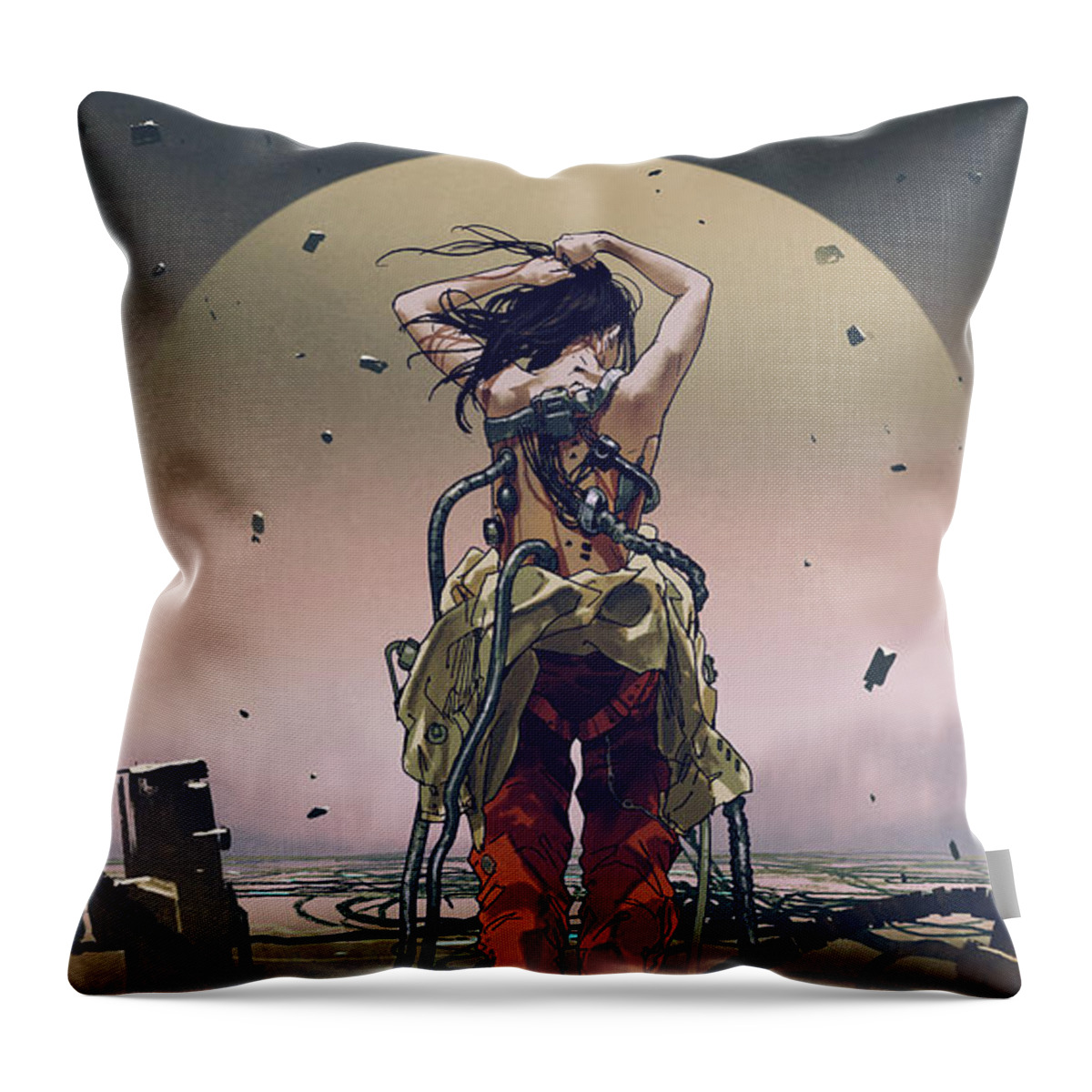 Illustration Throw Pillow featuring the painting Solar Charging Cyborg by Tithi Luadthong