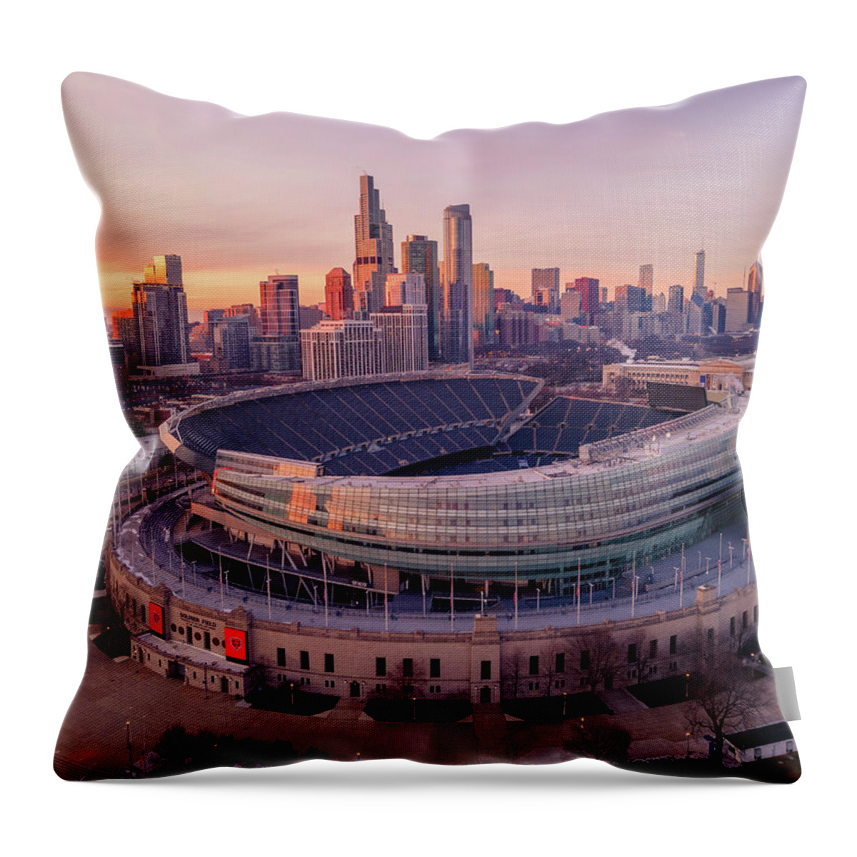 Chicago Throw Pillow featuring the photograph Soldier Field Sunset by Bobby K