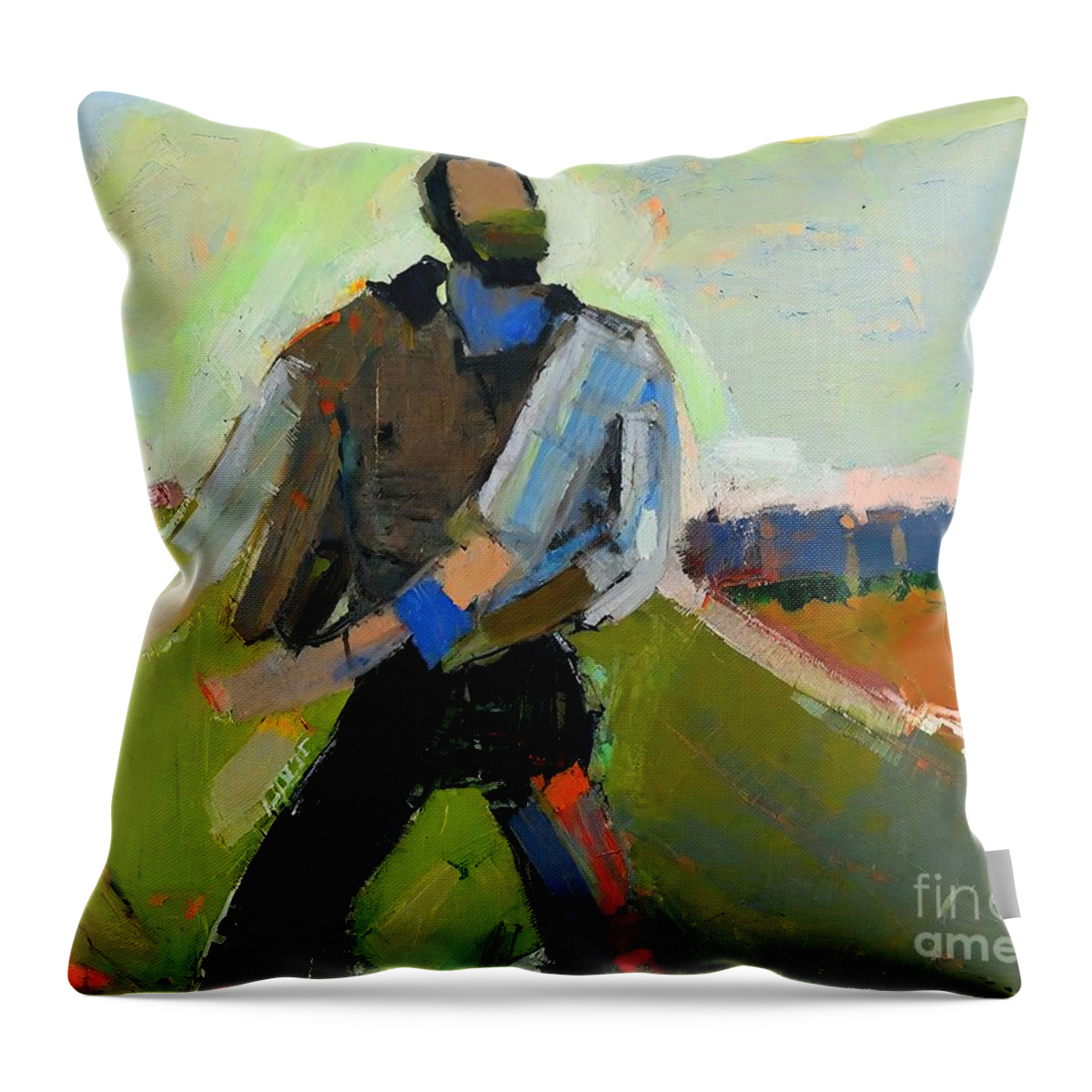 Soldier Throw Pillow featuring the painting Soldier Gun Fireman Firefighter Abstract Art Painting by N Akkash