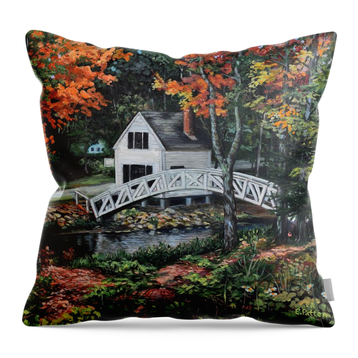 Maine Throw Pillow featuring the painting Somesville Maine Footbridge by Eileen Patten Oliver